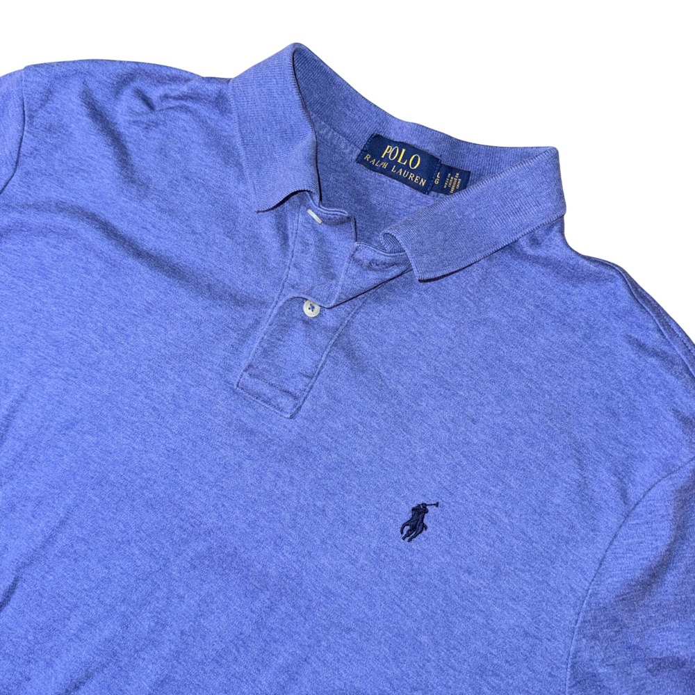 Polo Ralph Lauren Polo Shirt Large Blue Heathered Short Sleeve Jersey Pony‎ Logo